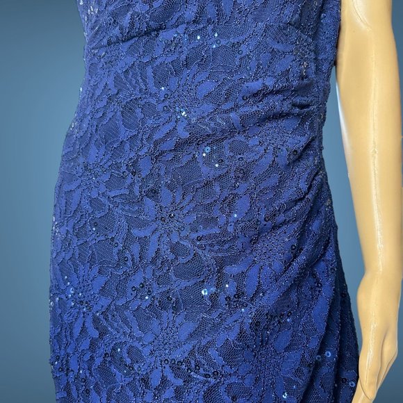 Ralph Lauren|Sheath Long Dress|Size 10|Navy Blue|Full Lace|Sequin|Lined|Stretch - Picture 8 of 16